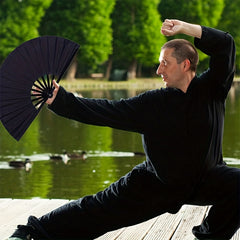 Vintage Nylon Cloth Folding Hand Fan for Men and Women