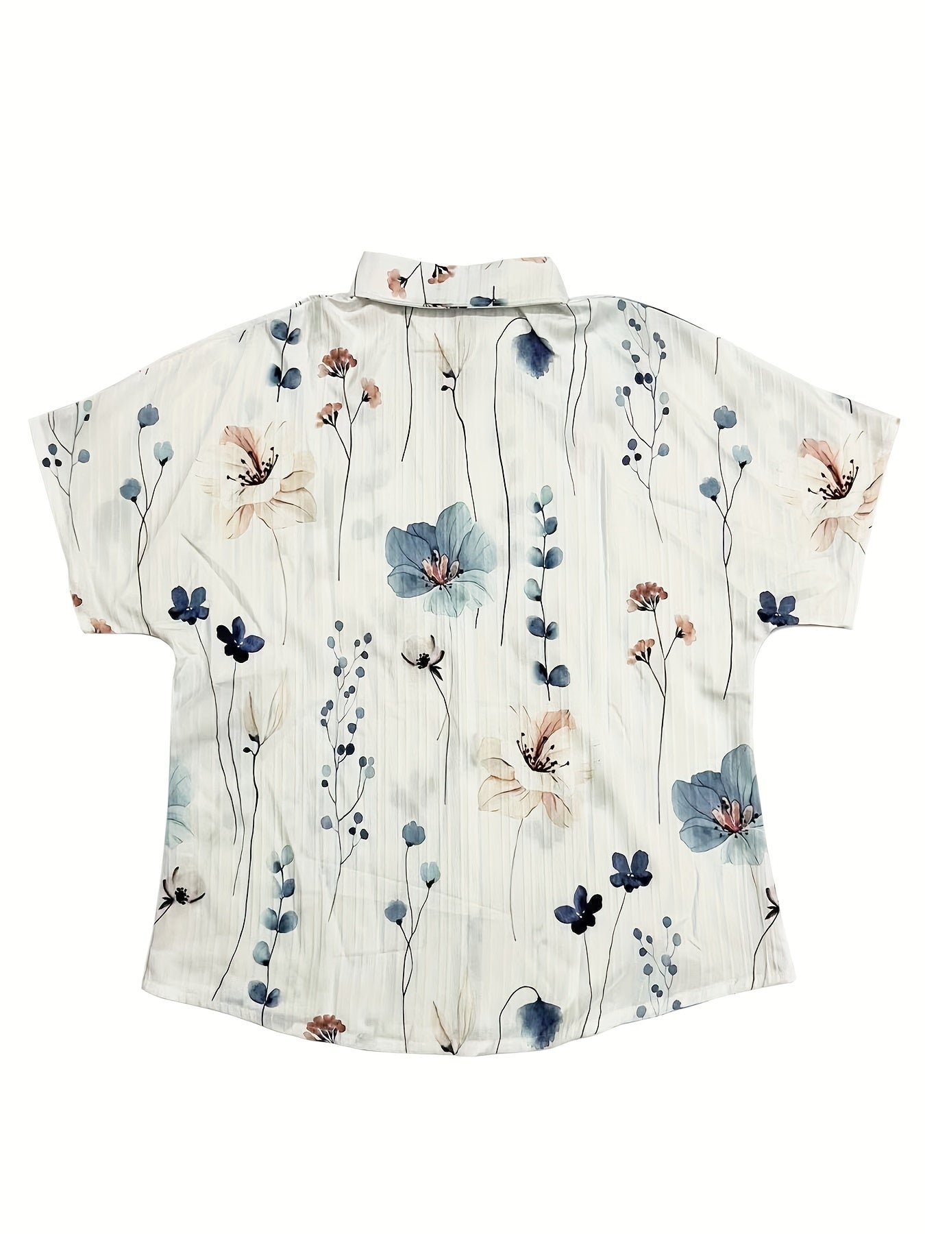 Floral Print Button Up Short Sleeve Blouse
