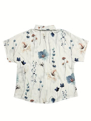Floral Print Button Up Short Sleeve Blouse
