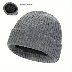 Knitted Cap With Fleece Lining Winter Beanie Hat