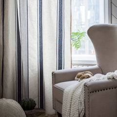 Stripe Navy Kitchen Curtain Half Blackout Cotton Linen Curtain