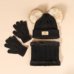 Winter Fur Ball Beanie Scarf Gloves Set