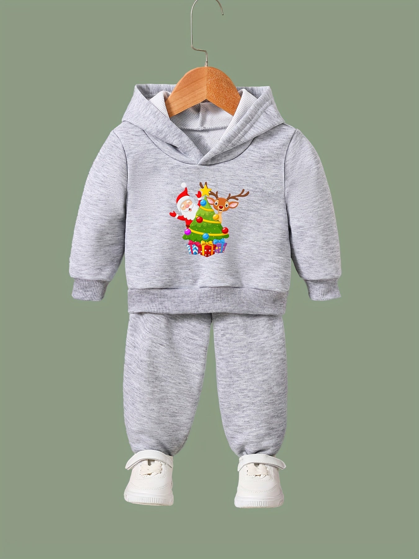 OERYUI Kids Santa & Christmas Tree Print Hoodies Pants Set