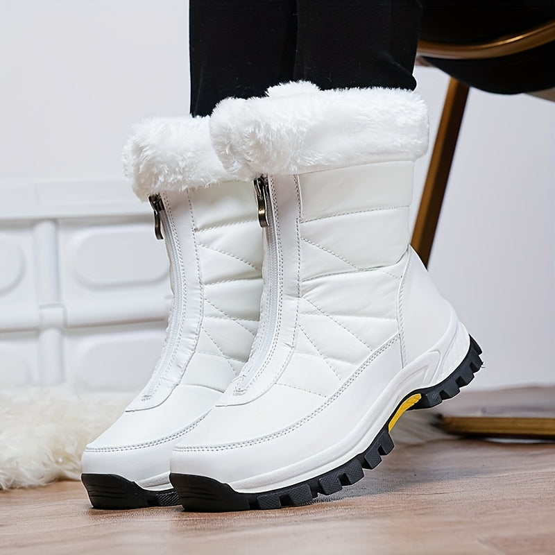 Women's Zipper Front Thermal Snow Boots Non slip Mid Calf Boots
