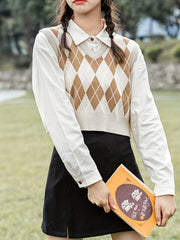 Argyle Plaid Sweater Vest V neck Sweater Vest For Fall & Winter