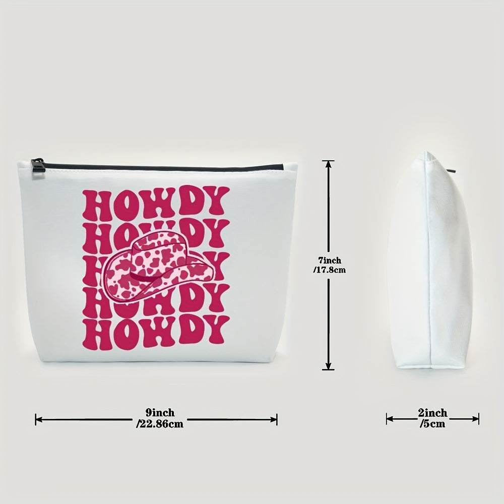 Hot Pink Vintage Western Cow Print Cowboy Hat Cosmetic Bag