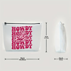 Hot Pink Vintage Western Cow Print Cowboy Hat Cosmetic Bag