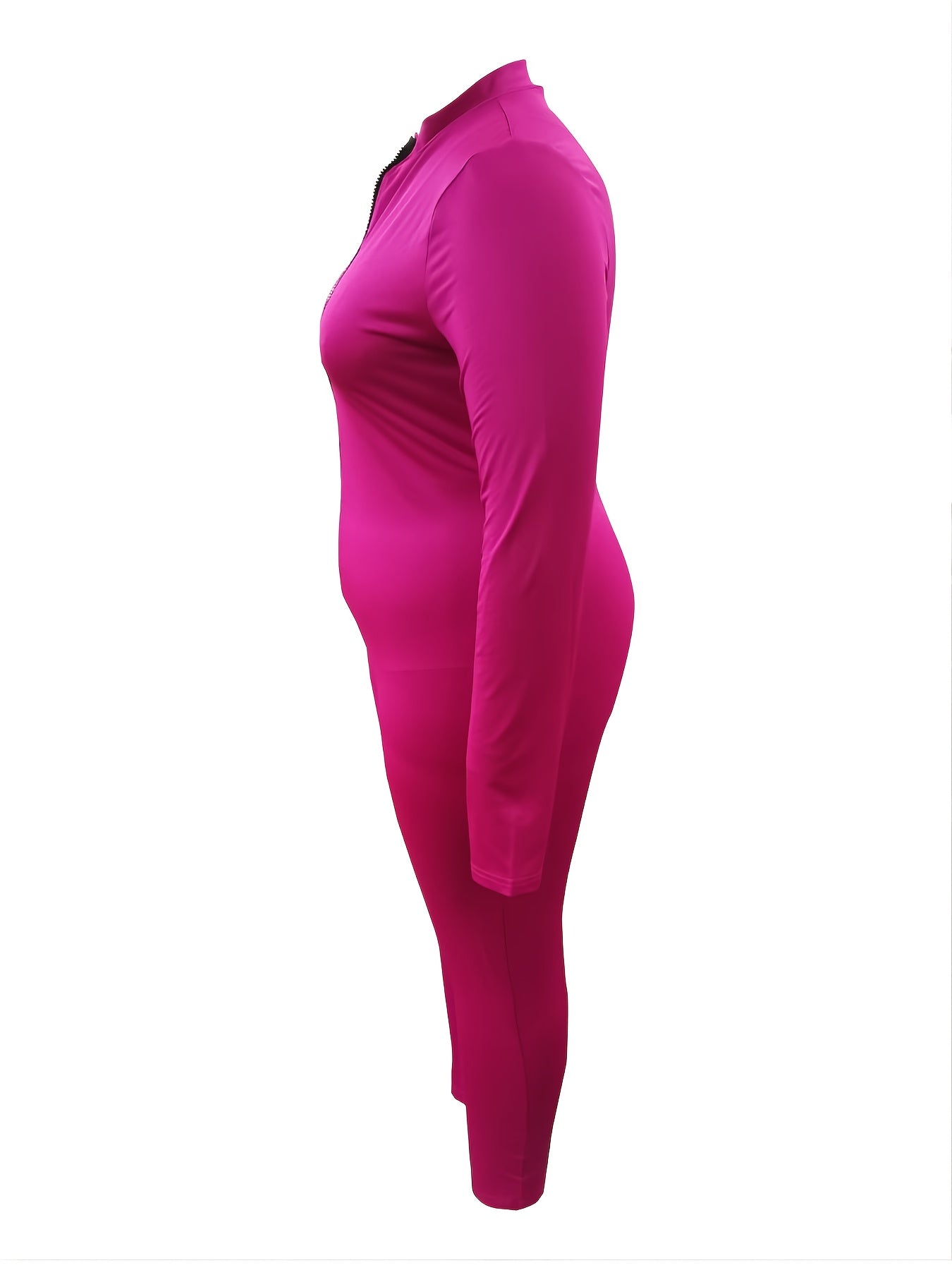 Plus Size Solid Zipper Long Sleeve Skinny Jumpsuit
