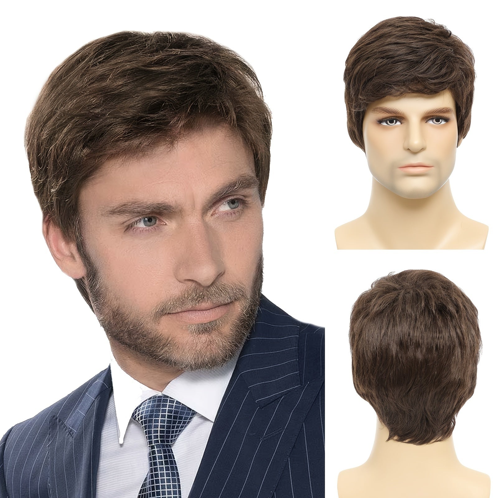 Short Brown Layered Mens Wig for Cosplay Party Costume Hair Full Wig