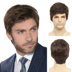 Short Brown Layered Mens Wig for Cosplay Party Costume Hair Full Wig