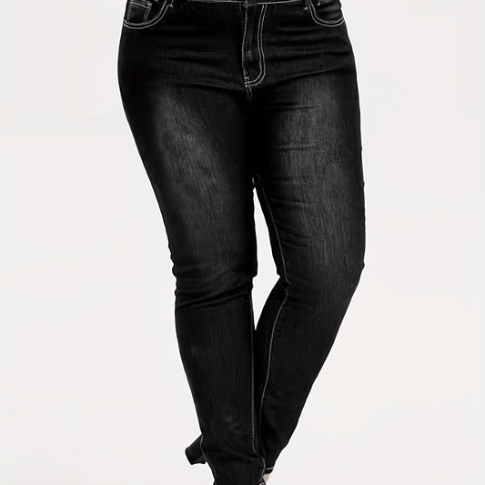 High Rise Button Fly Skinny Jeans Women's Plus Medium Stretch