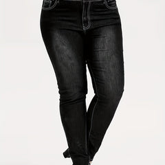 High Rise Button Fly Skinny Jeans Women's Plus Medium Stretch