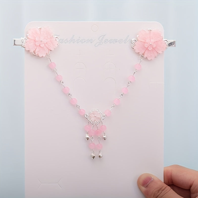 Chinese Style Flower Hair Clip with Tassel Chain - Headdress Jewelry