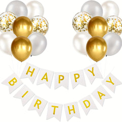 16pcs Happy Birthday Gold Banner Sequin Balloon Set
