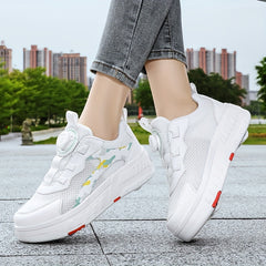 Girl's Roller Shoes with Rotating Buckle and Detachable Wheel Skate Sneakers