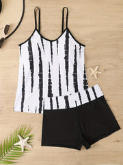 Tie Dye Tankini Set V Neck Cami Top & Shorts Swimsuit