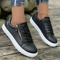 Side Zip Low Cut Flat Skate Shoes Faux Leather Non Slip Sneakers