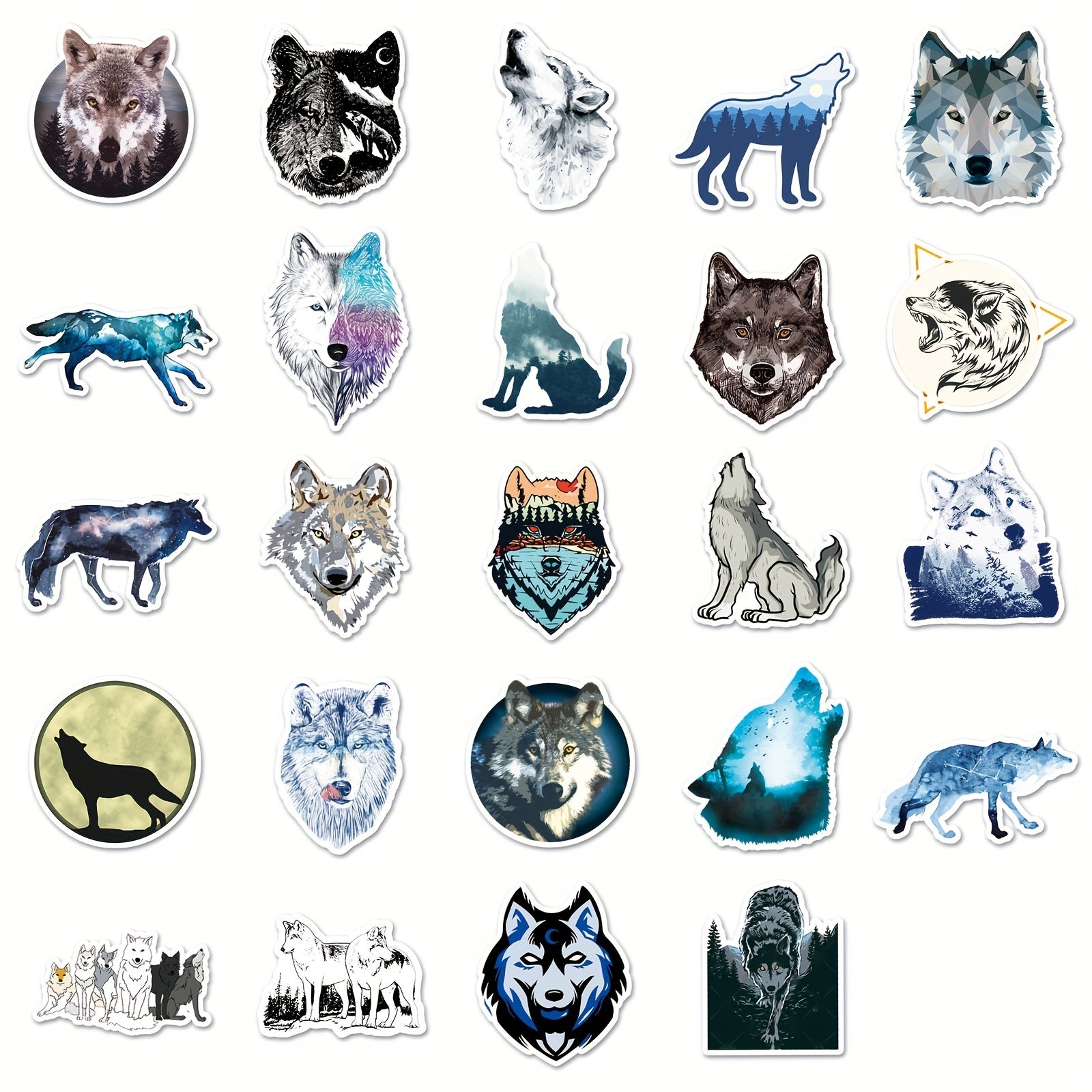 50pcs Wolf Pattern Waterproof Stickers for Water Bottles Laptops Scrapbooks