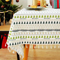 Bohemian Floral Tablecloth with Tassels - Stain Resistant