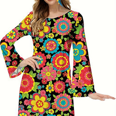 Retro Dress Women's Plus Floral Print Halloween Party Dress