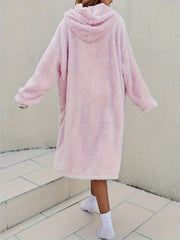 Warm Hooded Robe with Pockets for Women