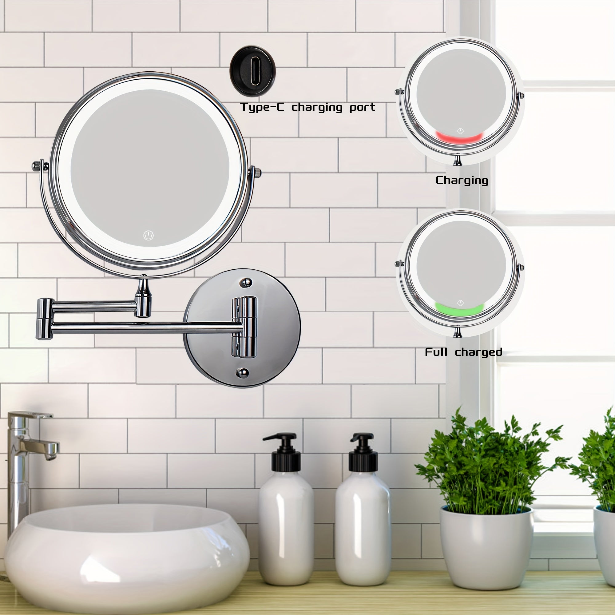 32 Cm Wall Mounted Makeup Mirror 1X 10X LED Magnifying Vanity Mirror