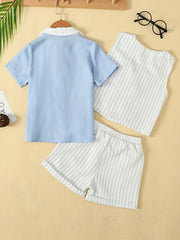Boys Striped Outfit Short Sleeves Shirt & Vest & Shorts Set