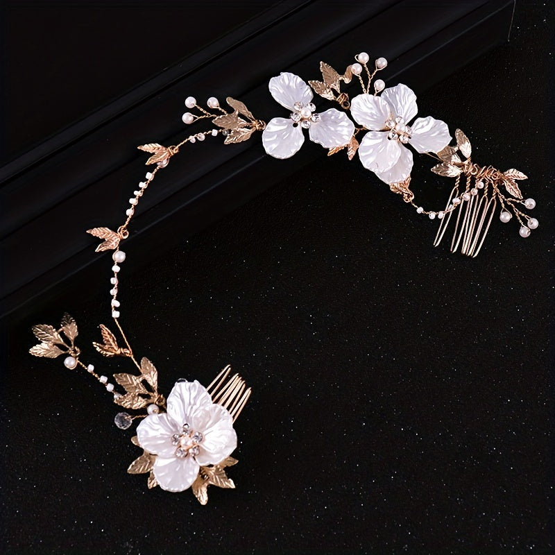 Retro Leaf Flower Headband Faux Pearl Crystal Wedding Hair Accessories