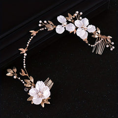 Retro Leaf Flower Headband Faux Pearl Crystal Wedding Hair Accessories