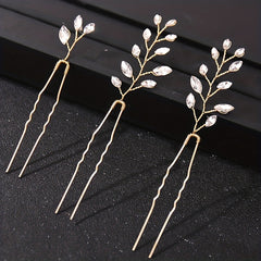 3pcs Rhinestone Flower Hair Pin Wedding Hair Accessories U Shaped Hairpin