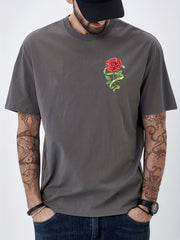 Solid Cotton Flower Print Men's Graphic Crew Neck T shirt Casual Comfy Tees