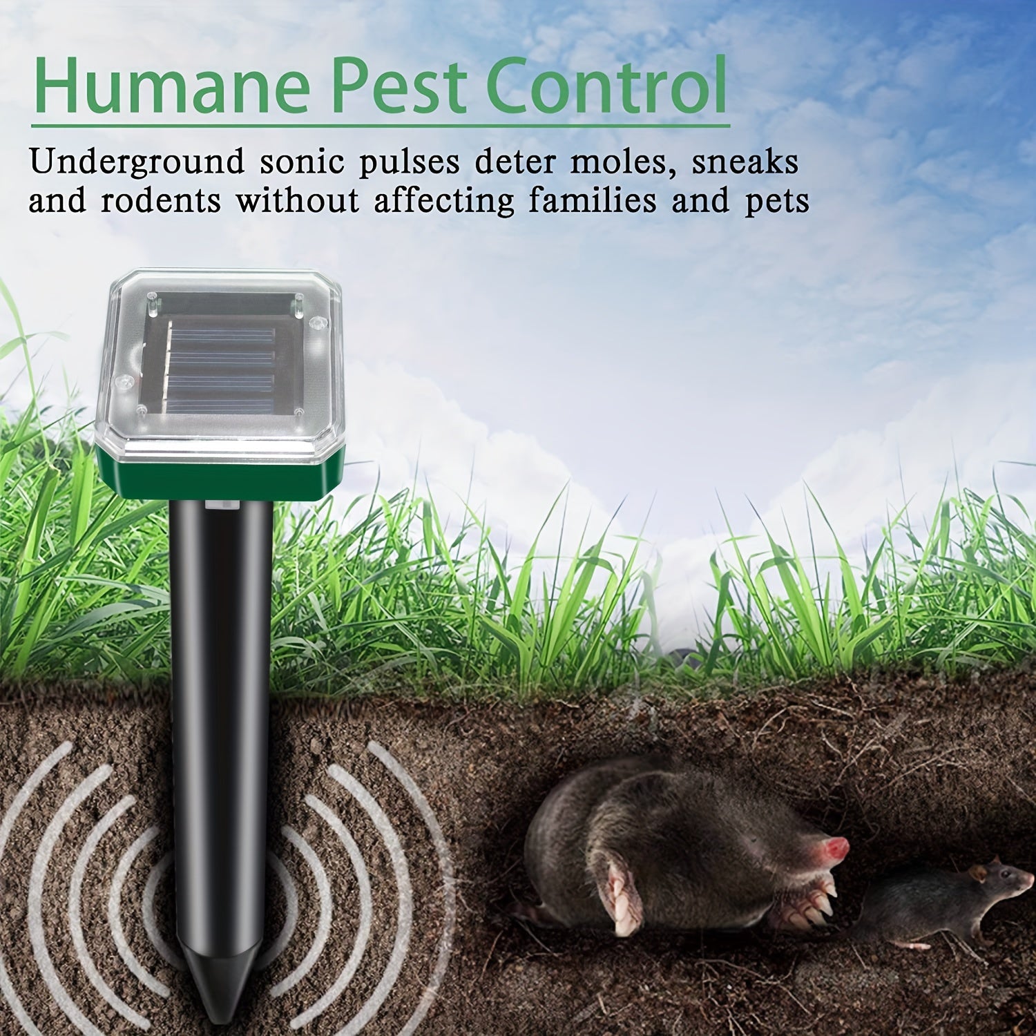 Solar Mole Repellent Stakes Waterproof & Ultrasonic