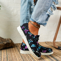 Women's Butterfly Print Canvas Shoes Casual Lace Up Outdoor Shoes