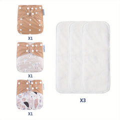3pcs Eco-friendly Washable Baby Cloth Diaper Set with Inserts