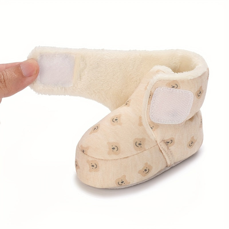 Baby Boys Cartoon Fleece Boots, Soft & Warm Indoor Walking Shoes