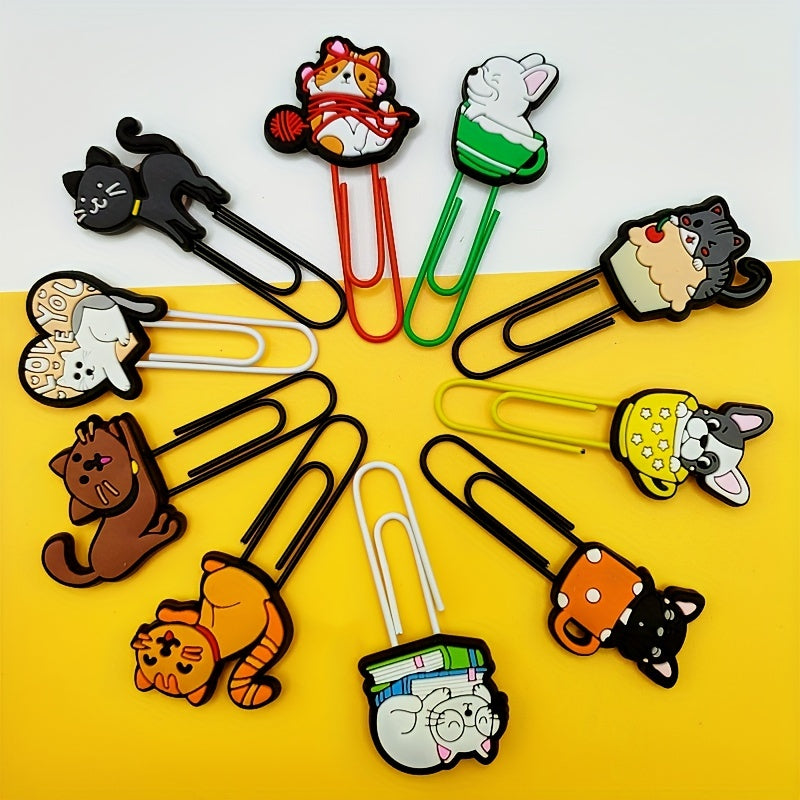 10pcs Cartoon Paper Clip Bookmark Silicone Metal Binder
