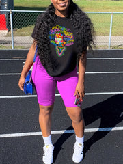Print Matching Two piece Set Short Sleeve T shirt & Solid Leggings
