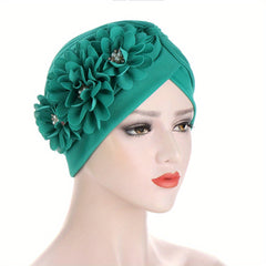 Flower Patch Ramadan Turban Cap Head Scarf Solid Chiffon Head Wrap
