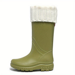Women's Fleece Liner Rain Boots Slip on Waterproof Mid Calf Boots