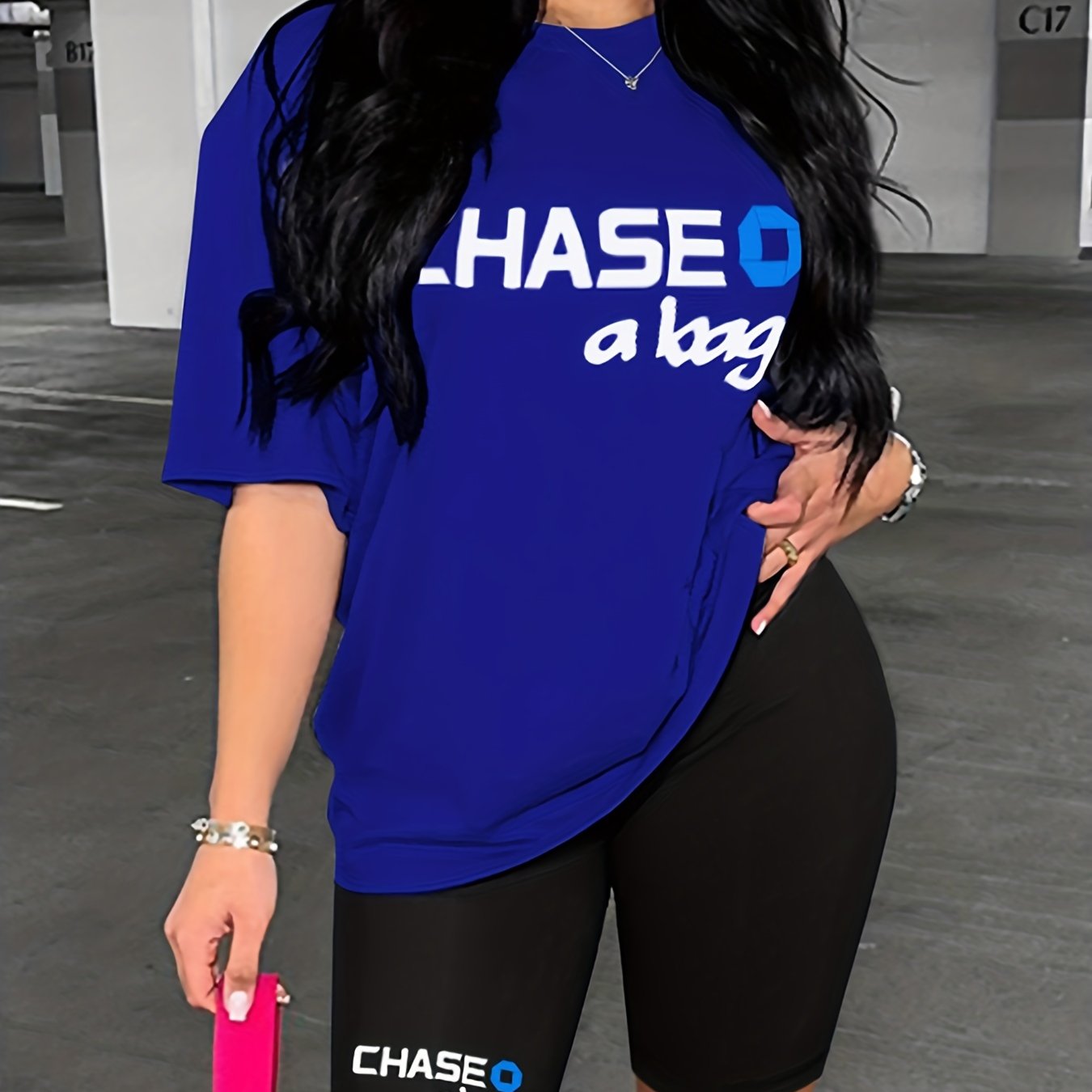 Letter Print Casual Set Crew Neck Tee & Slim Shorts