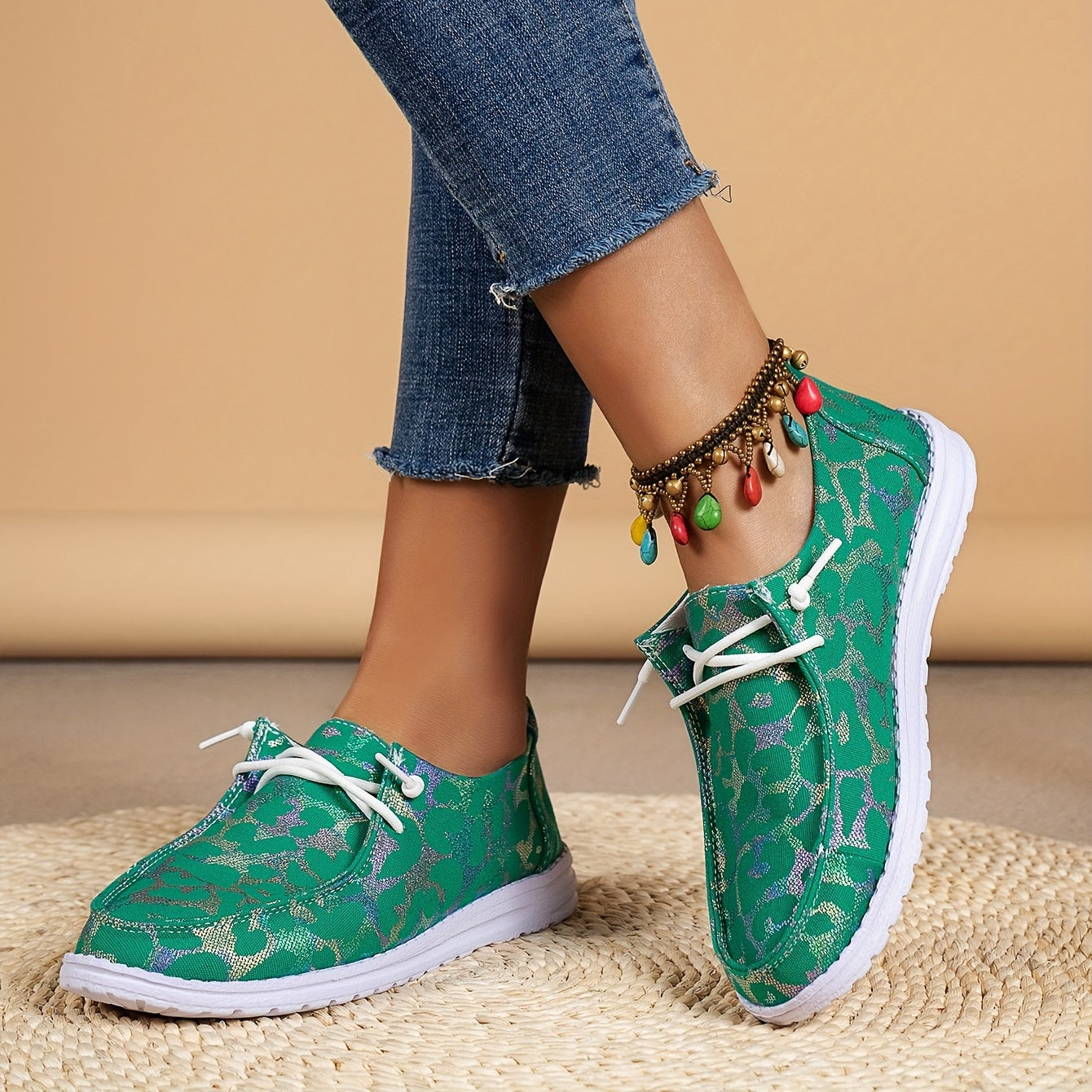 Women's Canvas Lace Up Low Top Sneakers Flat Walking Shoes