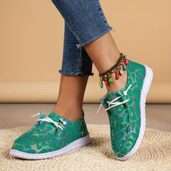 Women's Canvas Lace Up Low Top Sneakers Flat Walking Shoes