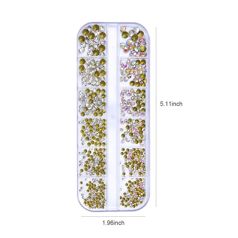 12 AB Nail Rhinestones Flat Bottom Crystal Diamond Gems 3D Glitter Nail