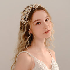 Golden Bead Faux Pearl Hairband Headband Princess Tiara