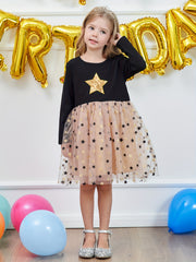 Girls' Mermaid Print Cotton Long Sleeve Tutu Dress Birthday Party Mesh Dress