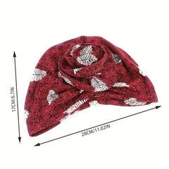 Wine Red Leaf Print Bandana Hat Women Chemo Beanie Turban Wrap