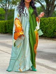 Floral Print Long Sleeve Maxi Cover Up