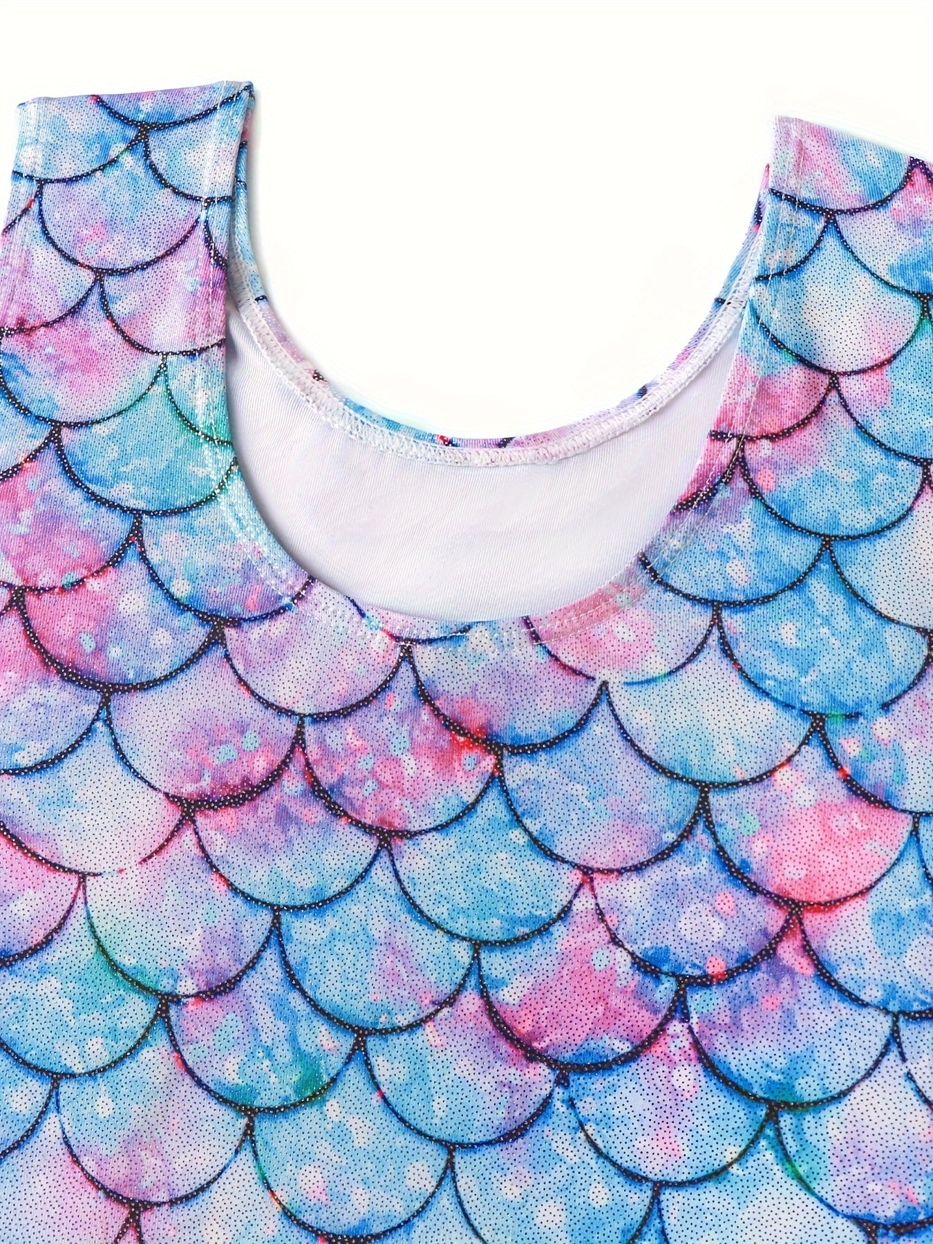 Girls Sweet Fish Scale Pattern Sleeveless Gymnastics Dancing Suit