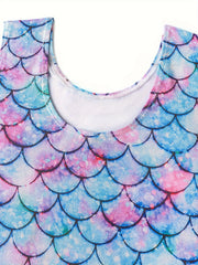 Girls Sweet Fish Scale Pattern Sleeveless Gymnastics Dancing Suit