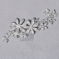 Silvery Flower Bridal Hair Comb - Wedding Accessories